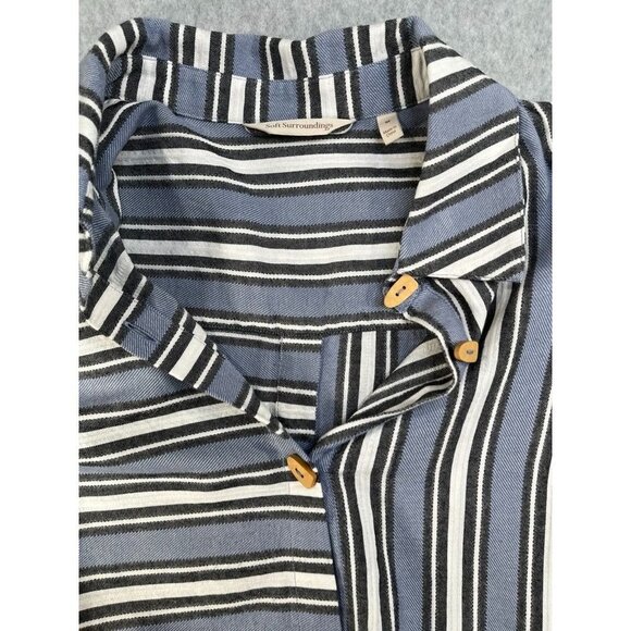 Soft Surroundings Stripe Standout Dress Wood Button Asymmetrical Hem Size M - Picture 11 of 11